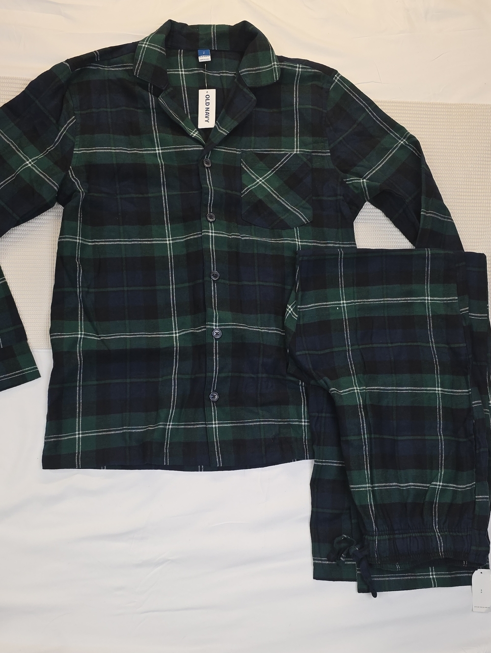 Old Navy Green and Navy Plaid Men’s Pajama Set Small